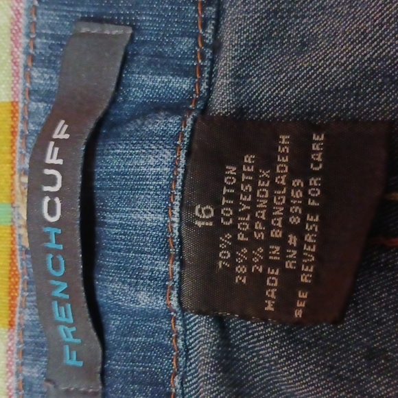 Jean skirt Flower design Size 16. Brown and Tan stitch. French Cuff. Gold stud - Picture 5 of 5